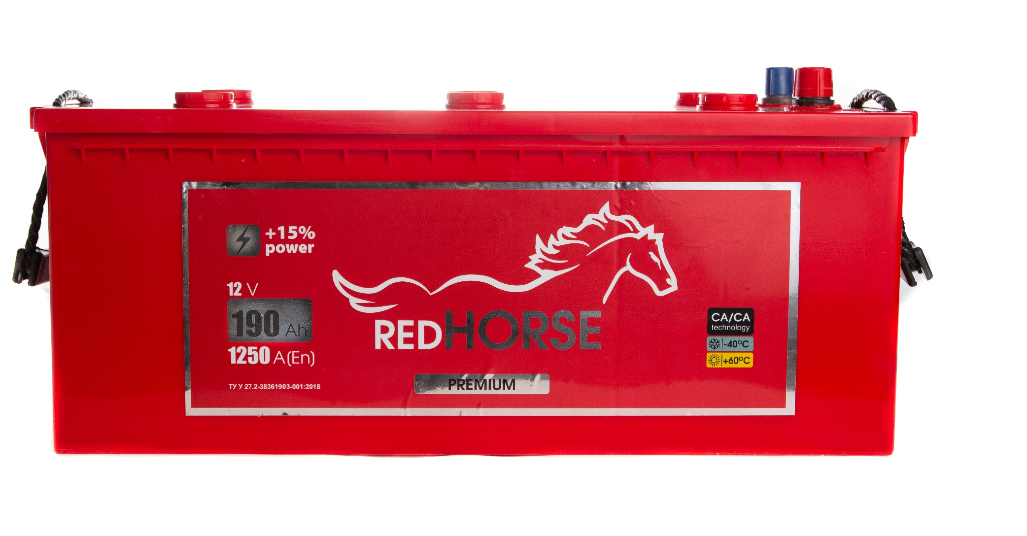 Акумулятор вантажний Red Horse Premium 6СТ-190(3), 12B, 190Ah, 1250A, плюс ліворуч (L+) кальцієвий (Ca/Ca), 513X223X218 мм (RHPREM190T3)